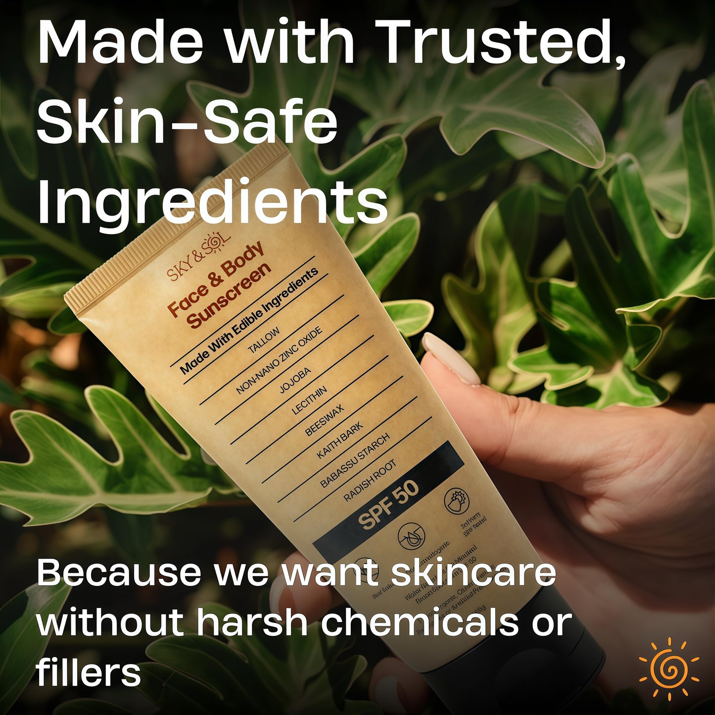 Sky and Sol Mineral Sunscreen SPF 50 With Grass-Fed Tallow & Zinc Oxide, Non-Greasy Formula for Face & Body, Made Without Reef-Harming UV Filters, 3 oz (85 g)